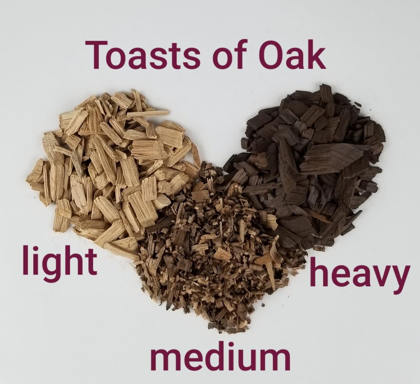 Toast of Oak with pictures of Light, Medium and Heavy